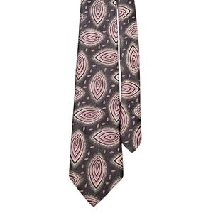 Norseman Extra Long Silk Polyester Tie Made in USA Black Pink Geometric Pattern
